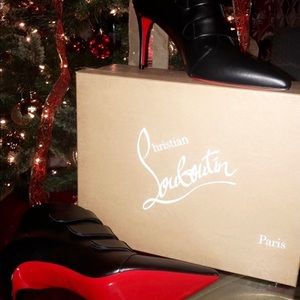 Christian Louboutin - Red Bottoms / Black Leather Heeled Boots